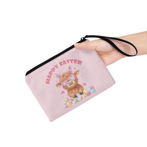 COEQINE Hignland Cow Coin Purse for Kids Girls Mini Coin Case With Handles Cute Easter Bags With Handles Pink Easter Eggs Soft Wallet Mini Card Holder Organizer3