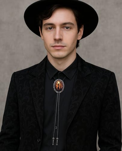 Image of PEARLY JUN Bolo Tie for Women Men Flower Rose Western Cowboy Brown Leather Country Style String Vest Gifts