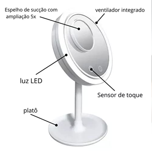 ESPELHO LED MAQUIAGEM MAKE VENTILADOR TOUCH BRANCO FT-26