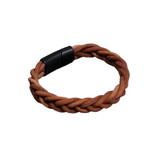 Image of THE MEN THING Leather Bracelet for Men - American Style Genuine Leather Multi-Layer Braided Bracelet with 100% Stainless Steel Magnetic Buckle for Men & Boys (8 inch)