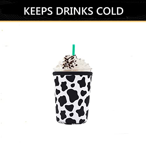 Image of YR Reusable Neoprene Insulator Sleeve for Iced Coffee Cups, 3 Pack Coffee Coolies sleeves for Iced & Hot Drinks, Cold Beverage Cooler Compatible with Starbucks Coffee and More (Cow)