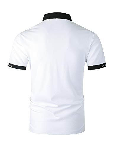 GNRSPTY Polo à Manches Courtes pour Homme Casual T-Shirt Slim Fit T-Shirt Golf Tennis Polos S-XXL,Blanc 2,L - Image 4