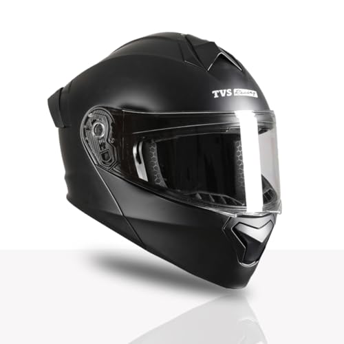 Image of TVS Racing SuperPose Smoked Dual Visor Flip Up Modular Helmet for Men and Women, ISI DOT Certified, ABS Shell, Quick Release Visor, Lightweight, Ventilated, Open Face to Full Face