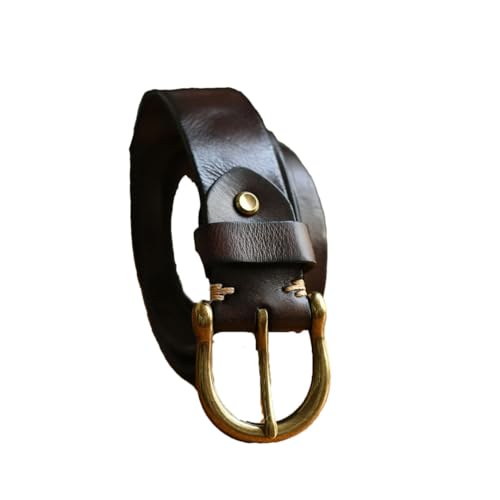 Pohullan Men Handmade Classic Retro Copper Buckle Belt Rock Style Leather Jeans Belt