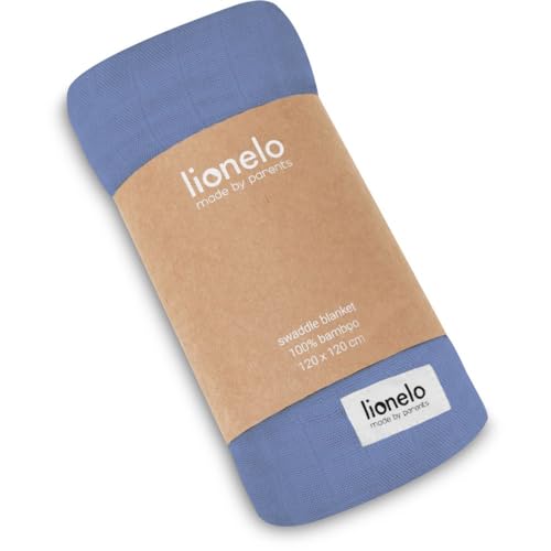 lionelo Bamboo Swaddle Musselin - Copertina per bebè, in 100% cotone di bambù naturale, dimensioni 120 x 120 cm, coperta per bambini, materiale piacevole e morbido, blu - 4