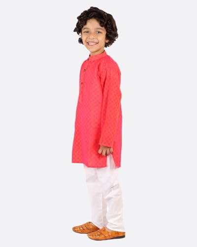 Image of superminis Baby Boys Traditional Ethnic Wear Handloom Cotton Solid Pattern Kurta With White Pyjama Set