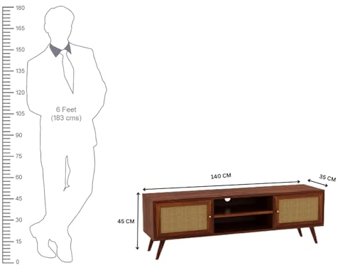 Image of Solid Sheesham Wood TV Unit for Living Room | TV Stand | TV Cabinet with Storage for Living Room and Hotel Furniture (Honey Matte Finish)