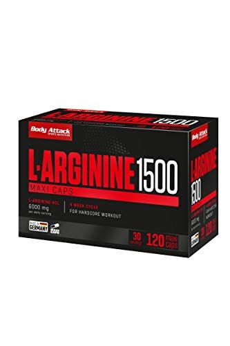 Body Attack L-Arginine 1500, 120 Caps - L-Arginin Kapseln hochdosiert, Pre-Workout Produkt mit 6000mg L-Arginine HCL pro Tagesportion für Hardcore Workouts