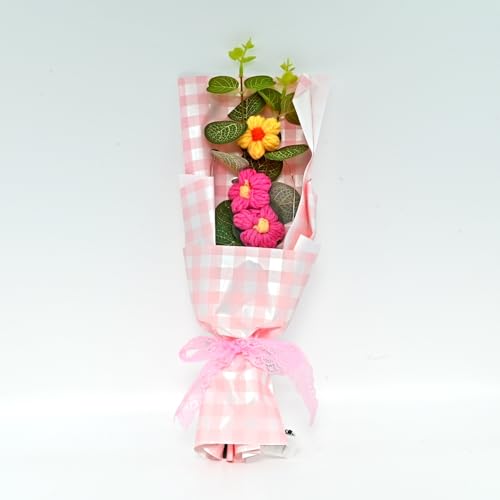 Image of Cortina Plastic Handmade Crochet Artificial Flowers with Light|Aesthetic Room Decor, Living & Bedroom Decor|Artificial Flower Wall Decor|Great for Gifting - Light Pink - 13x8x34 CM
