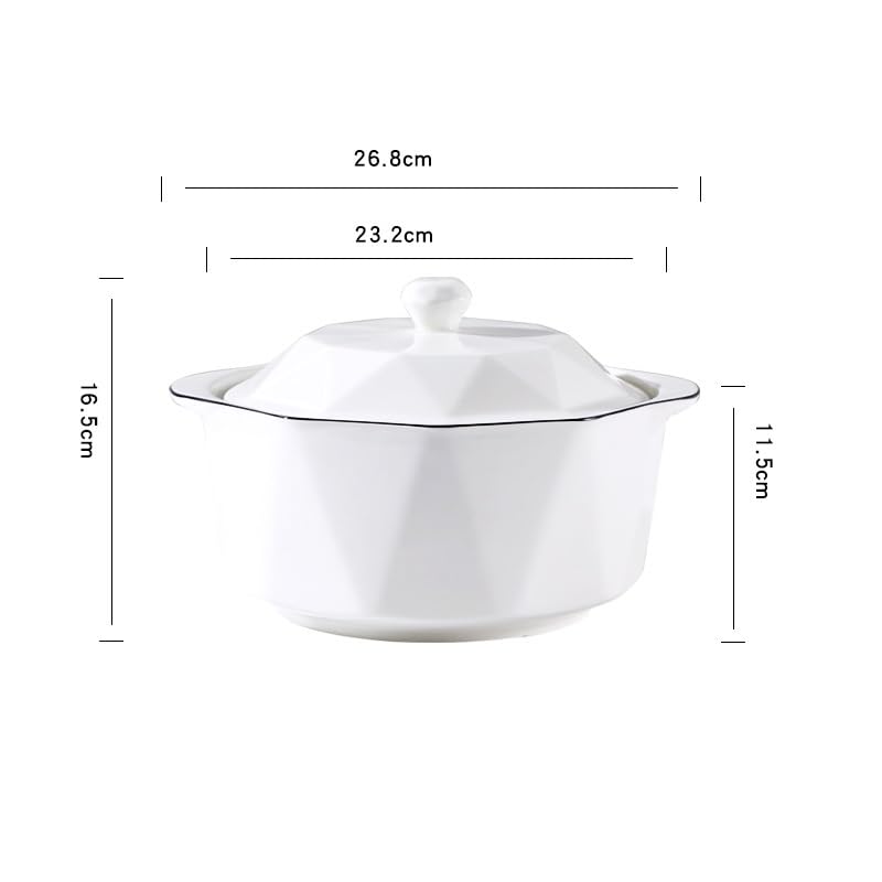 Miski do zupy z podwójnym uchwytem miska na zupę z pokrywką domowa ceramiczna miska na makaron instant biała miska kuchenna nadaje się do płatków śniadaniowych, zupy, makaronu obiadowego
