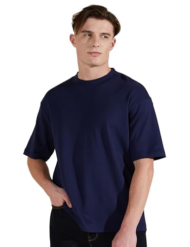 Image of Amazon Brand - Symbol Men Solid Cotton Oversized Round Neck Tshirt | Half Sleeve | Plain (Available in Plus Size)