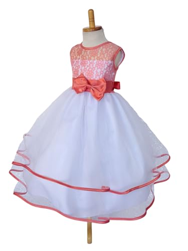 Sleeveless Lace Bias Keyhole 2 Layer White Tulle Birthday Flower Girl Gown Wedding3