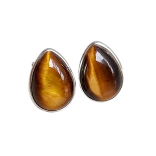 Boucles d'oreilles œil de tigre véritable et argent sterling 925 plaqué de haute qualité
