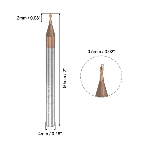 Image of uxcell Ball Nose End Mill 0.5mm Tip Radius Solid Carbide AlTiSin Coated CNC Router Bits 2 Flute Spiral Milling Cutter HRC55 with 4mm Shank 50mm (2-inch) Length