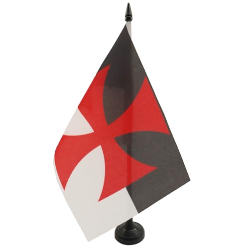 Drapeau de table Templiers Baussant 21x14cm - PETIT Drapeaux DE BUREAU ordre du Temple Beaucent 14 x 21 cm - AZ FLAG