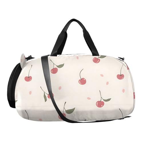 Duffle Bag for Boys or Girls with Shoes Compartment, Simple Cherry Pattern Sports Travel Bag Overnight2