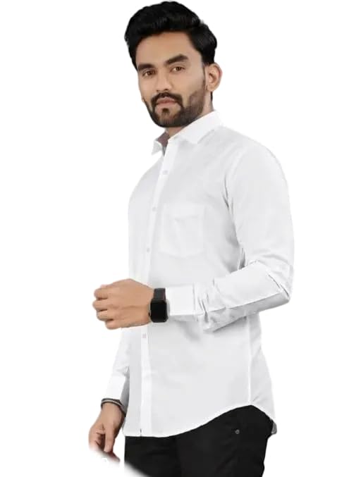 Image of Mahima Ethnic Centre's Men's Solid Formal Shirt Cotton Slim Fit Business Casual Button Down