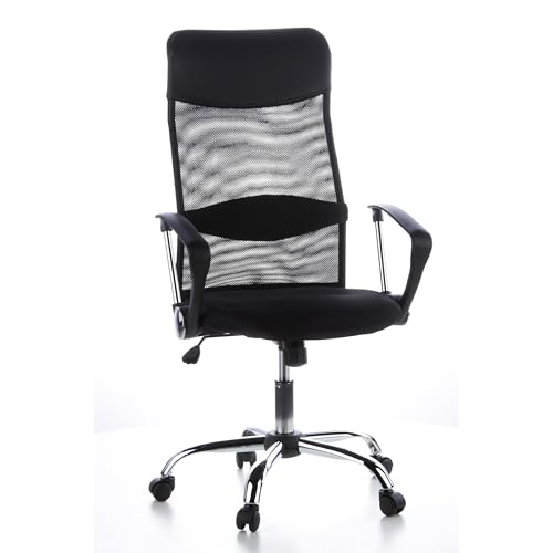 hjh OFFICE 621100 Bürostuhl ARIA HIGH Netzstoff/Kunstleder Schwarz Drehstuhl, PC Stuhl, hohe Rückenlehne