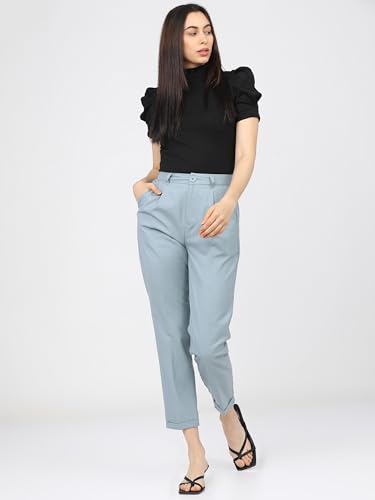 Image of Tokyo Talkies Women's Regular Fit Peg Trousers | Stretchable Trousers| High-Rise