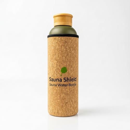 Sauna Shield Sauna Water Bottle | Cool-to-Touch Sauna Water Bottle | Double-Walled Stainless Steel with Cork & Neoprene Exterior | Bamboo Lid | Leakproof & BPA-Free (20 Ounces)