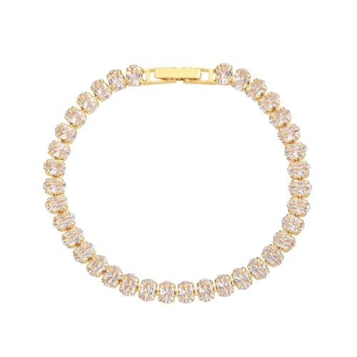 Image of 18K Gold-Plated Oval-Cut Cubic Zirconia Tennis Bracelet | 5.9-7.5 inches Multiple Sizes Fashionable Women's Gold Tennis Bracelet