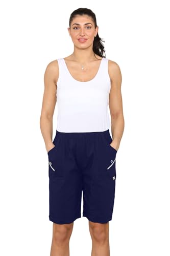 Faozo® Women's Cherry Berry Shorts - Ladies Plain Stretch Fit Pull On Elasticated Waist Summer Short Pants (Navy, UK 12)
