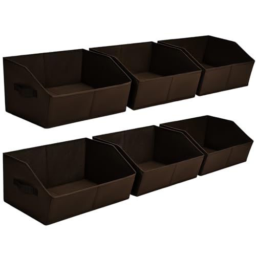 Image of Homsorout Trapezoid Closet Storage Bins - Large Fabric Baskets for Organizing, Storage Baskets for Shelves, Cube Organizer Bins for Home, Closet, Dorm, 6 Pack, Brown