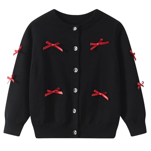 2025 Fall Fashion Cardigan for Girls Button Bows Long Sleeve Casual Loose Round Neck Winter Vacation Coat Size 2-14