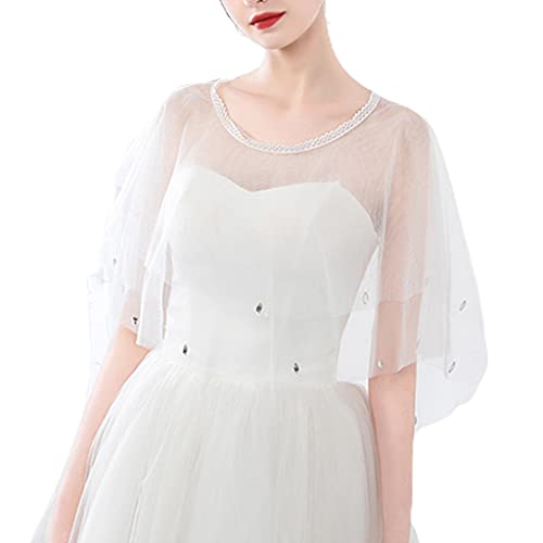 Wedding Capes Soft Tulle Shawls and Wraps Double-Layer Bridesmaid Capelet Shrug Shawls for Formal Party Evening Dress White