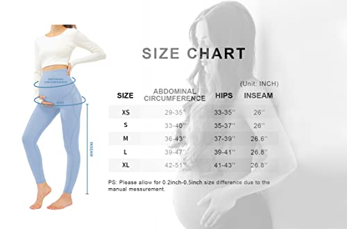 JOYSPELS Schwangerschafts-Leggings über dem Bauch mit Taschen, Nicht durchsichtig, Workout, Schwangerschafts-Leggings, Hell, blau, M