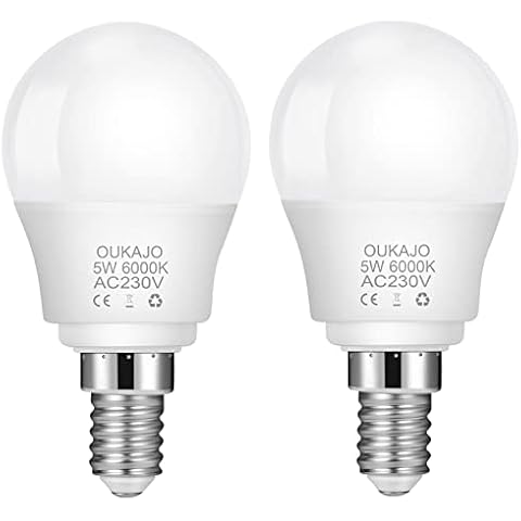 E14 LED Light Bulb,5W,40W Equivalent,6000K Cool White,Small Edison Screw,CRI>80,Non Flicker,Non Dimmable,2 Pack Cover