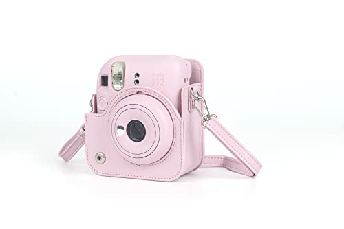 Image of Breatoi PU Leather Camera Case for Mini 12 - Rainproof, Soft, and Stylish in Blossom Pink with Adjustable Shoulder Strap