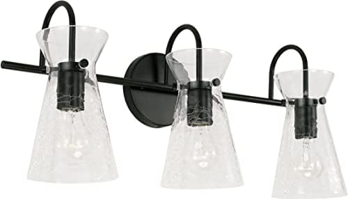 Capital Lighting 142431MB Mila Vintage Half-Crackle Glass Bath Vanity Wall Mount, 3-Light 300 Total Watts, 11" H x 24" W, Matte Black
