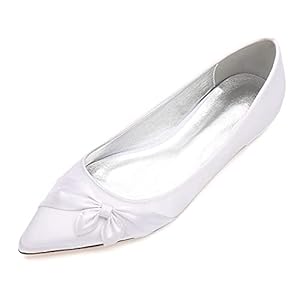 Puntschoen Trouwschoenen voor Dames Ballet Flats Dames Satijn Gesloten Teen Strik Bruidsmeisje Jurk Hofschoenen,Wit,43 EU