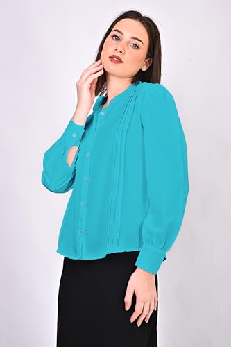 Image of Women's Regular Fit Solid Pleated Cotton Blend Shirts
