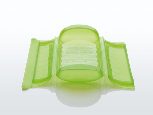 Lékué 3-4 Person Steam Microwave Cooking Case with Draining Tray & 10min Cookbook (Green) 100% Silicone BPA-Free Family Portion Steam Cooking Container for Meals, Vegetables, Meat, Fish & More