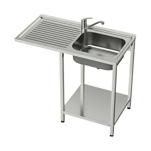 GASFRIT Fregadero Industrial Acero inoxidable con Hueco para Lavavasos, 1 Seno con Escurridor, 1000x500x850 mm, Balda Inferior y Patas Regulables para Hostelería (Derecha, Grifo monomando 2 aguas)