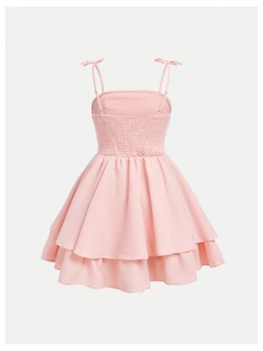 Image of SHENHE Girl's Smocked Ruched A Line Swing Dress Layered Tie Shoulder Flowy Cami Short Dress