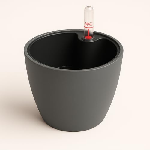 Vaso Autoirrigável com Medidor de Nível de Água 15cm - CINZA