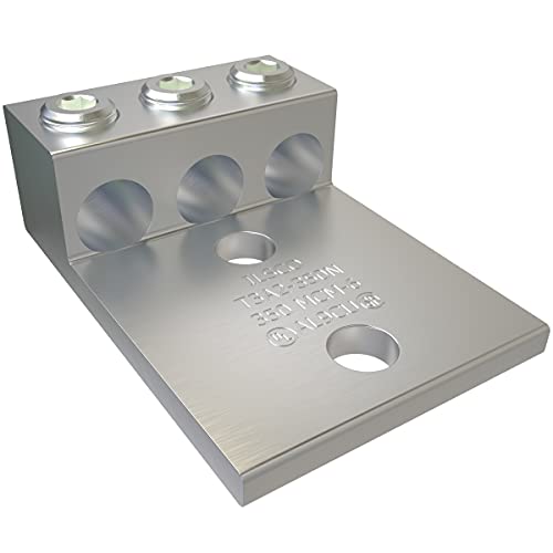 ILSCO T3A2-350N-EC Aluminum Mechanical Lug, Conductor Range 350-6, 3 Ports, 2 Hole, 1/2in Bolt Size, 1-3/4in Hole Spacing, Tin Plated, UL, CSA