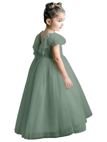 Lace Tulle Flower Girl Dress for Wedding Flutter Sleeve A-Line First Communion Long Gowns