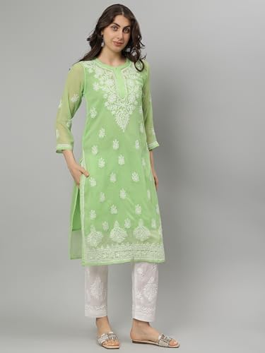 Image of Seva Chikan Hand Embroidered Lucknowi Chikankari Georgette Kurta with Inner Slip SCL4711