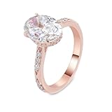 Musihy Donna Oro rosa 9 carati Delicato anello di fidanzamento per lei con moissanite ovale a 4 punte da 3 carati, Taglia 13
