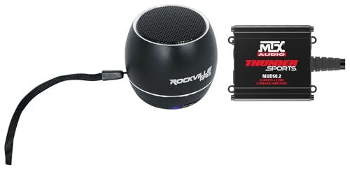 Audiosavings Bundle: (1) MTX MUD50.2 100 Watt RMS 2-Channel Amplifier Amp For Polaris RZR/ATV/UTV/Cart Bundle with (1) Rockville RPB2-BLACK Handheld Wireless Portable Bluetooth Speaker Sound (Items 2)