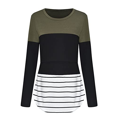 Camiseta de lactancia con estampado de camiseta, manga larga, a rayas, blusa premamá para mujer, camisa vaquera para mujer, talla S., verde, XXL