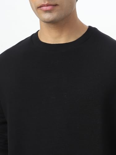 Image of Urbano Fashion Men's Textured Round Neck Oversized Full Sleeve Cotton T-Shirt