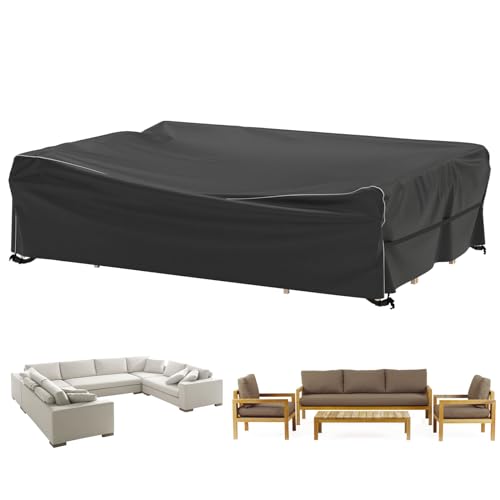 Velway Patio Furniture Set Cover - Heavy Duty 420D Waterproof Weatherproof Sofa Couch Set Covers Garden Dining Table Chair Set Cover with Reflective Tape Rectangular 108"L x 82"W x 28"H - Black