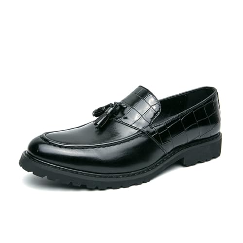 Men's Printed Leather Tassel Loafers Fashion Business Non-Slip Lug Sole Comfortable Block Heel Slip-on Dress Shoes for Party Wedding Office Penny Loafers