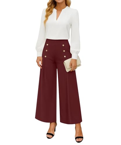 YSYOKOW Womens Elastic High Waisted Wide Leg Pants Loose Casual