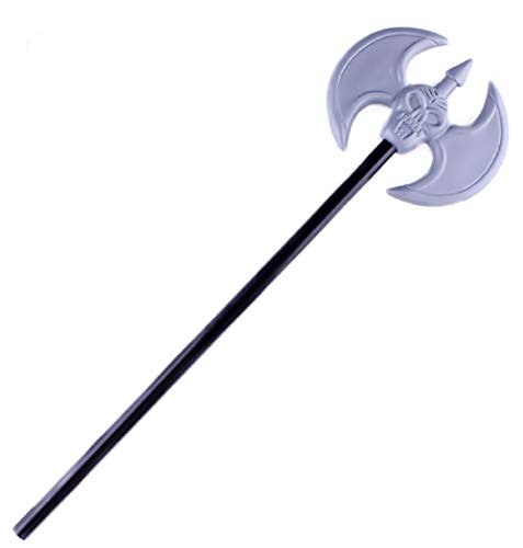 Inception Pro Infinite Hacha bárbara - Hoja Doble - tridente - Calavera Gris - extraíble - 47 cm - Accesorios - Disfraz - Halloween - Carnaval - Fiestas - niños - Adultos - Unisex